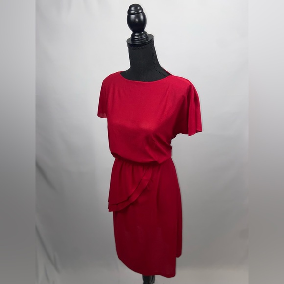 Burgundy Dress Handmade with Ruffle Elastic Waistband Short Sleeve - Picture 4 of 8